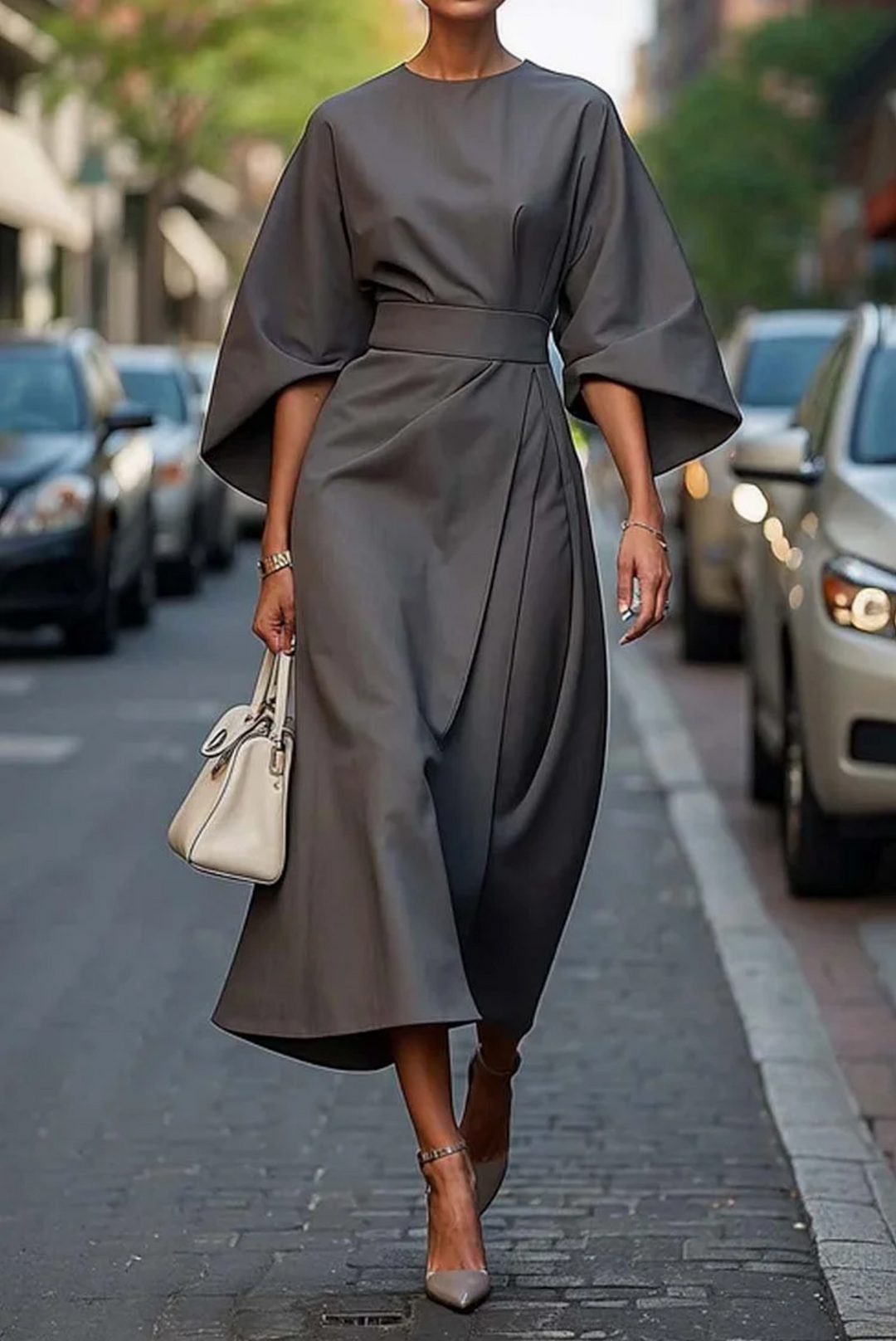 AMELINA - Elegant Lantern Sleeve Dress
